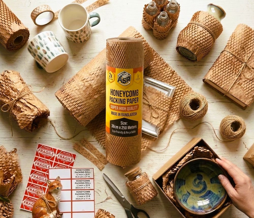 Honeycomb kraft paper rolls and wrapped products