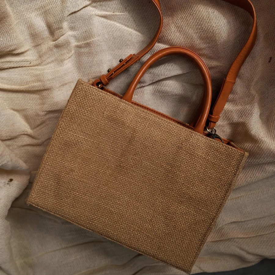 ASR structured jute crossbody tote with leather straps